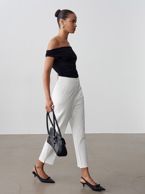 Dilvin 72660 Yırtmaçlı Paça Pantolon-Beyaz