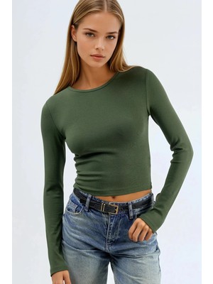 Hiccup Kadın Busem Uzun Kollu Yuvarlak Yaka Bluz Haki Yeşil