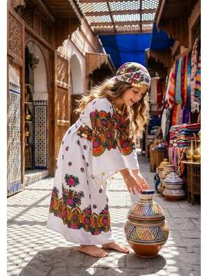 Yöresel Hamavi Çocuk Elbise (Şal ve Kuşak Birlikte) Mezuniyet 23 Nisan Çocuk Kaftan Çoçuk Abiye