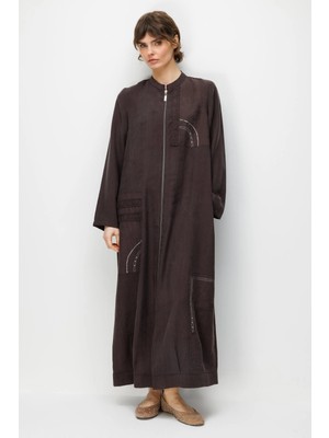 Micca %80 Doğal LyoCELL Dökümlü Soft Hissiyatlı Ara Desen Süslemeli Kap Ferace-Kahve