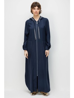 Micca %100 Doğal Lyocell Maxi Dökümlü Soft Kumaş Spor Garni Detaylı Kap Ferace-Laci