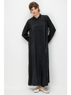 Micca %100 Doğal LyoCELL Maxi Dökümlü Soft Kumaş Poly Cupra Desen İşleme Spor Kap Ferace-Siyah