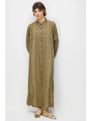 Micca %100 Doğal LyoCELL Maxi Dökümlü Soft Kumaş Poly Cupra Desen İşleme Spor Kap Ferace-Haki