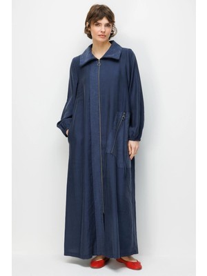 Micca %80 Doğal LyoCELL Dökümlü Soft Hissiyat Yan Cep ve Ön Boy Garni Detaylı Zamansız Ferace-Laci