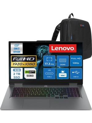 Lenovo Loq 17IRX10 Intel Core I7 13700HX 64GB Ddr5 2 Tb SSD RTX5060 8gb 115W WINDOWS11 17.3 Inç Fhd (1920X1080) IPS 300NITS 165HZ 100% Srgb Taşınabilir Bilgisayar W83JH00BQTRF01 + Cimete Çanta