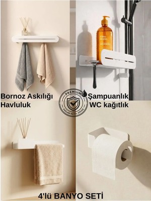 Form Design 4'lü Paslanmaz Banyo Seti Beyaz | 4 Parça Havluluk + Şampuanlık + Wc Kağıtlık + Bornoz Askılığı