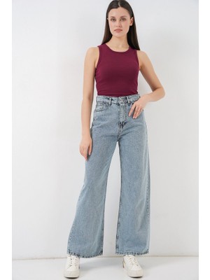 Bol Paça Yüksek Bel Palazzo Kot Pantolon 6656 - A.mavi