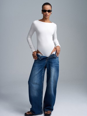 Dilvin 32549 Kayık Yaka Bodysuit-Ekru