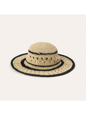MUDO Iki Renkli Örgü Detaylı Hasır Şapka