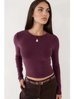 Hiccup Kadın Busem Uzun Kollu Yuvarlak Yaka Bluz Leylak Moru