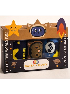 Katia & Bony Erkek Çocuk 3D Uzay Desenli Kutulu 3'lü Soket Çorap