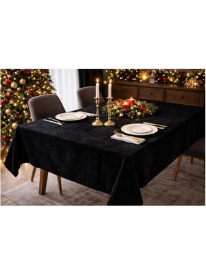 Finezza Peri Lüx Kadife Kumaş Siyah Masa Örtüsü 140X210 cm