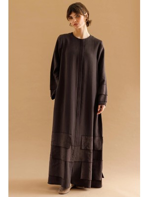 Micca %80 Doğal Lyocell Dökümlü Soft Hissiyatlı Aller Ara Desen Süslemeli Kap Ferace-Kahve