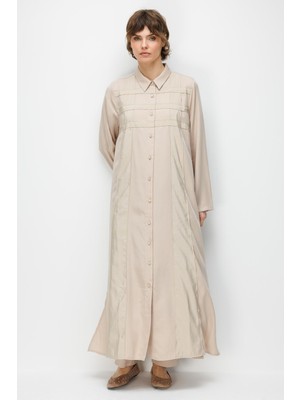 Micca %100 Doğal LyoCELL Maxi Dökümlü Soft Kumaş Poly Cupra Desen İşleme Spor Kap Ferace-Taş