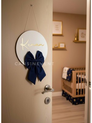 Bebek Kapı Süsü | Doğum Odası / Hastane Odası Kapı Süsleme Fiyonk Detaylı 30CM Lacivert