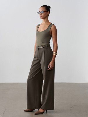 Dilvin 72662 Orta Bel Kemerli Pantolon-Haki