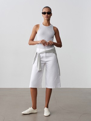 Dilvin 72262 %100 Pamuk Bermuda Şort-Beyaz