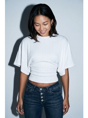 Şiir Wonsa Slim Fit Bele Oturan Geniş Kollu Doğal Viskon Karışımlı Dokulu Jakar Top & Kadın Bluz -