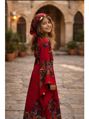 Yöresel Hamavi Çocuk Elbise (Şal ve Kuşak Birlikte) Mezuniyet 23 Nisan Çocuk Kaftan Çoçuk Abiye