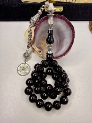 İskenderun Tesbih Simsiyah Oltu Gibi Nakkaş Imame Sıkma Kehribar Tesbih