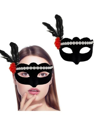 Alfa Life Marketing Gümüş Dantelli Kırmızı Gül Tasarımlı Parti Maskesi