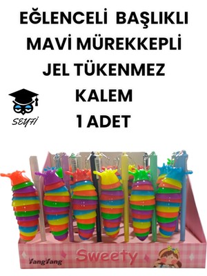 Seyfi Kırtasiye Eğlenceli Başlıklı Ince Uçlu Jel Tükenmez Kalem Mavi Mürekkep
