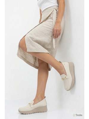 Mammamia Kadın Mevsimlik Ortopedik  Hakiki Deri Klasik Tarz Dolgu Topuk Ayakkabı M27YA/3480