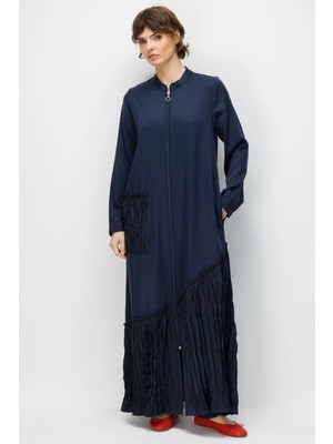 Micca %100 Doğal LyoCELL Maxi Dökümlü Soft Kumaş Kraş Cep ve Alt Bant Detaylı Kap Ferace-Laci