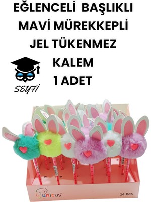 Seyfi Kırtasiye Eğlenceli Başlıklı Ince Uçlu Jel Tükenmez Kalem Mavi Mürekkep