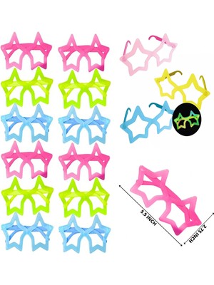 Çerçici Fosforlu Yıldız Model Glow Parti Gözlüğü Karanlıkta Yanan Gözlükler 12 Adet