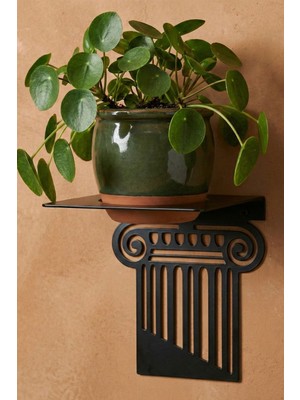 Grandmix Antik Sütun Tasarımlı Metal Duvar Rafı Dekoratif Siyah Çiçeklik ve Kitaplık