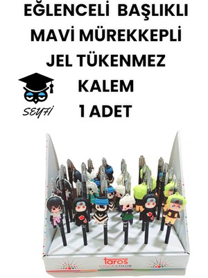 Seyfi Kırtasiye Eğlenceli Başlıklı Ince Uçlu Jel Tükenmez Kalem Mavi Mürekkep