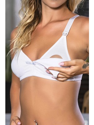 MiraLive Beyaz Anne Için Konforlu Emzirme Sütyeni,pamuklutelsiz,süngersiz, Mom Bra