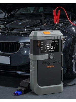 Verto Taşınabilir Araç Çalıştırma Jump Starter Hava Pompası Dijital Basınç Göstergeli Güç Bankası