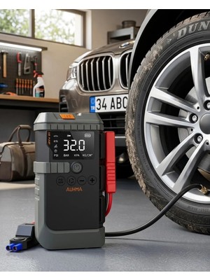 Verto Akıllı Lastik Şişirme Kompresörü Akü Takviye Özellikli LED Fenerli Taşınabilir Güç Ünitesi