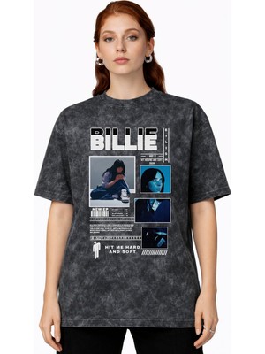 Sevbano Tasarım Billie Eilish Şarkıcı Baskılı Unisex Oversize Vintage Yıkamalı Tişört