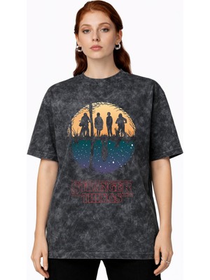 Sevbano Tasarım Stranger Things Dizi Baskılı Unisex Oversize Vintage Yıkamalı Tişört