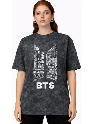 Sevbano Tasarım Bts Müzik Grubu Baskılı Unisex Oversize Vintage Yıkamalı Tişört