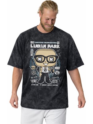 Sevbano Tasarım Linkin Park Rock Metal Müzik Grubu Baskılı Unisex Oversize Vintage Yıkamalı Tişört