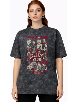 Sevbano Tasarım Stranger Things Dizi Baskılı Unisex Oversize Vintage Yıkamalı Tişört