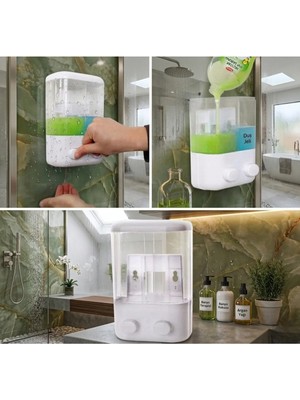 MAİN SHOP 1 Adet Yapışkanlı Duşakabin Duvara Monte Manuel Sabunluk Çift Bölmeli 1000 ml Doldurulabilir M-55