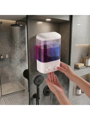 MAİN SHOP 1 Adet Çift Bölmeli Duşakabin Yapışkanlı 1000 ml Doldurulabilir Duvara Monte Manuel Sabunluk M-55