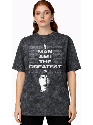 Sevbano Tasarım Billie Eilish Şarkıcı Baskılı Unisex Oversize Vintage Yıkamalı Tişört