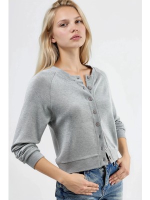 Hiccup Kadın Busem Düğmeli Bisiklet Yaka Hırka Gri