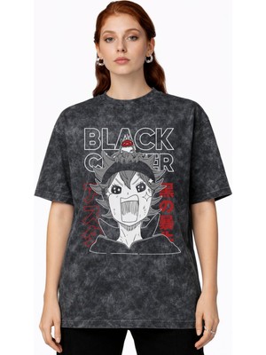 Sevbano Black Clover Anime Baskılı Unisex Oversize Vintage Yıkamalı Tişört