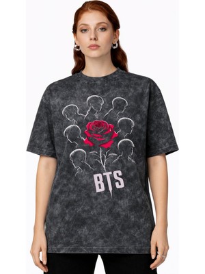 Sevbano Bts Müzik Grubu Baskılı Unisex Oversize Vintage Yıkamalı Tişört