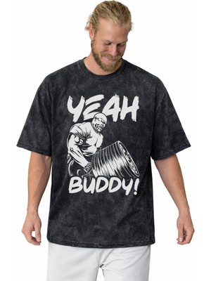 Sevbano Ronnie Coleman Yeah Buddy ! Bodybuilding Fitness Baskılı Unisex Oversize Vintage Yıkamalı Tişört