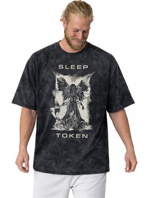 Sevbano Tasarım Sleep Token Rock Metal Müzik Grubu Baskılı Unisex Oversize Vintage Yıkamalı Tişört