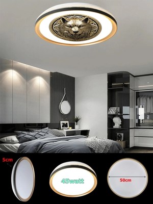 Gökyüzü Panel Bozkurt Gold LED Avize, 50CM Yuvarlak, 45WATT Güçlü Aydınlatma, Modern Yapay Zeka 3D Baskı LED Lamba