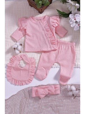 DMR Elegance Omuzdan Fırfır Detaylı 5 Parça %100 Pamuk Kız Hastane Çıkışı